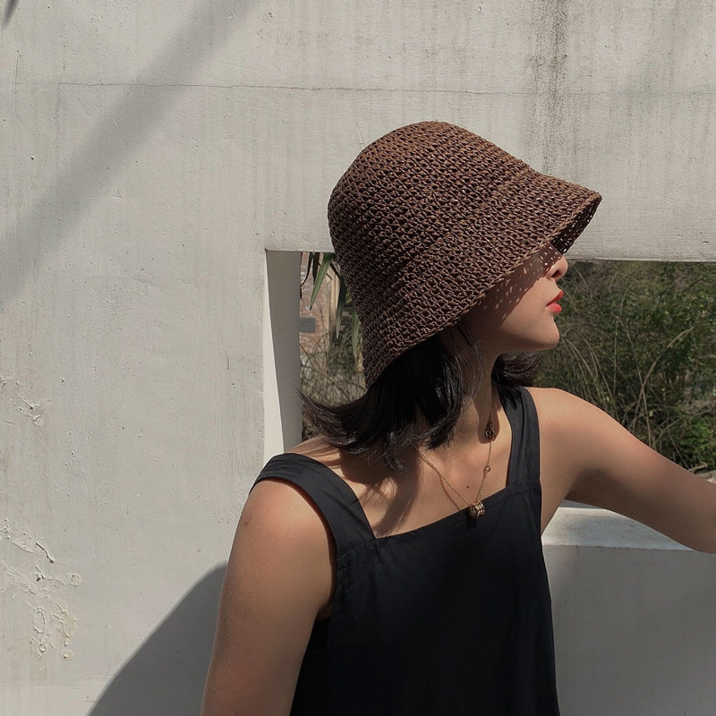 Bucket Hat Straw - Cappello da Pescatore Pieghevole Intrecciato a