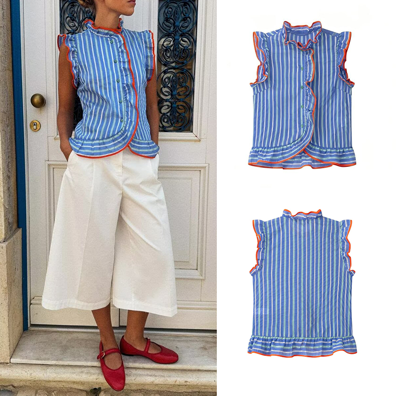Camicia da donna blu a righe v - Shirt Camp Collar recensione e prezzo